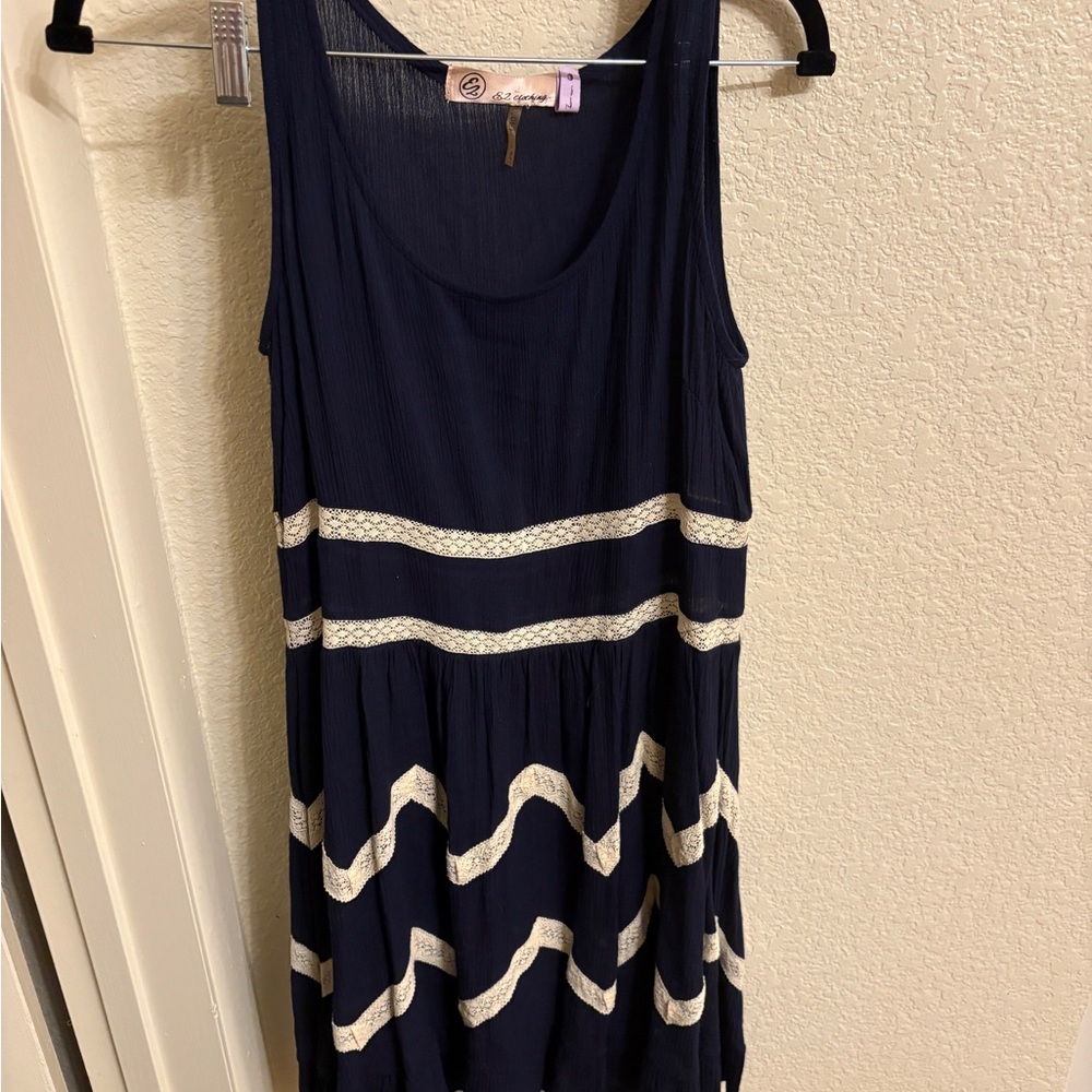 Navy and Cream Sleeveless Dress
